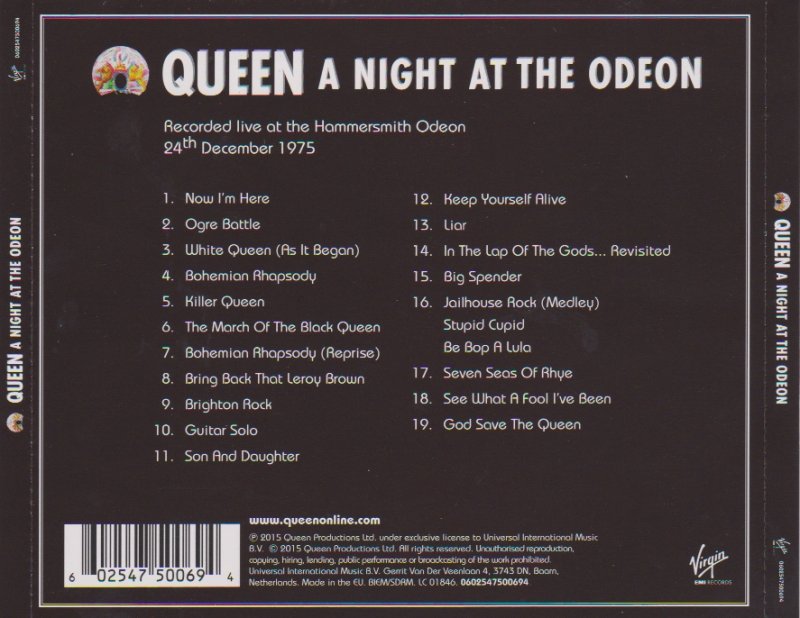 Queen  A Night At The Odeon : Back